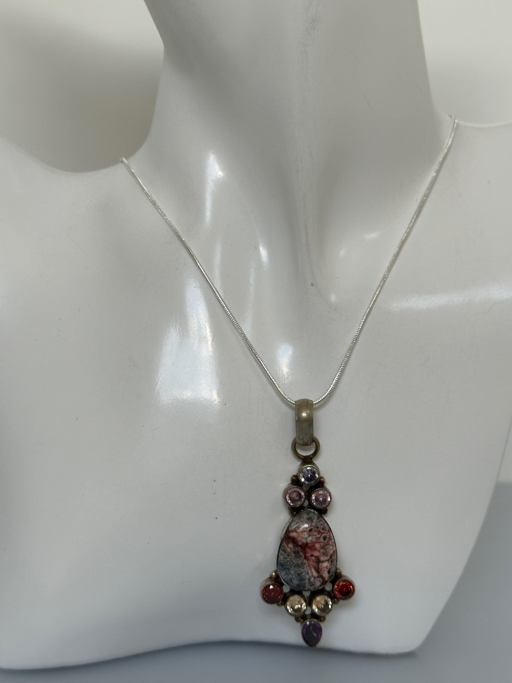 925 sterling silver Leopard Skin Jasper Garnet amethyst Gems 
 Pendant Necklace​